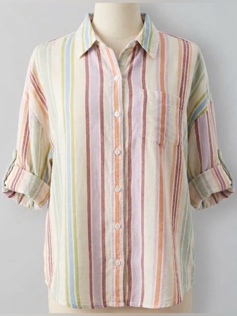 American Eagle Oversized Pastel Vertical Striped Button Down Shirt Womens Medium